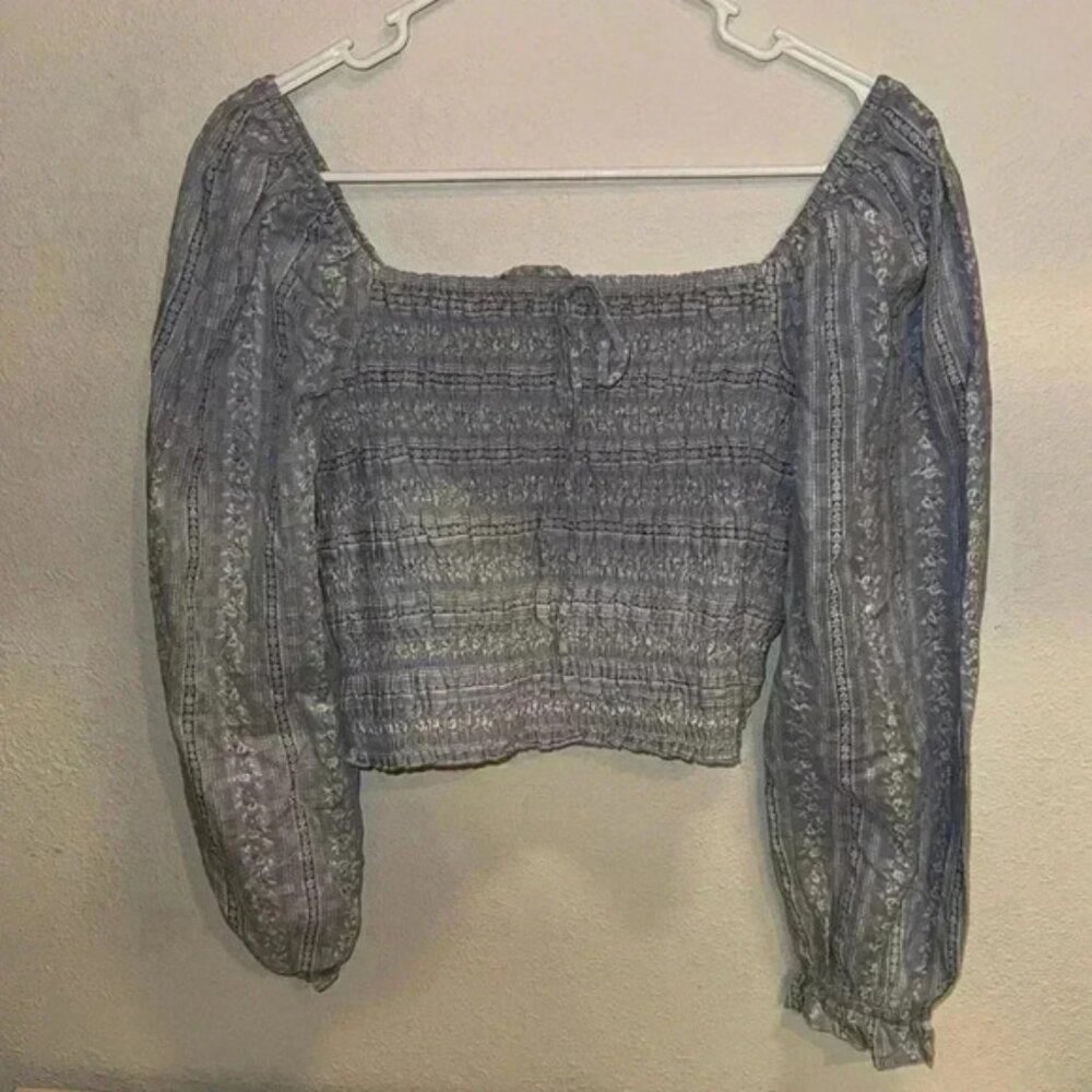 Cropped Ribbed and sinched off shoulder American Eagle top